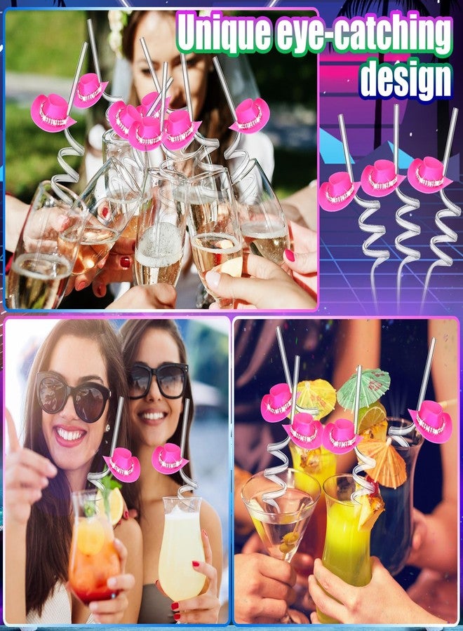 FillTouch 24 Set Bachelorette Cowboy Hat Straws, 70s Mini Disco Rhinestone Cowgirl Western Hat Bling Bend and Glitter Cocktail Straws for 1970s Holiday Wedding Party Decorations(Pink) - Image 5